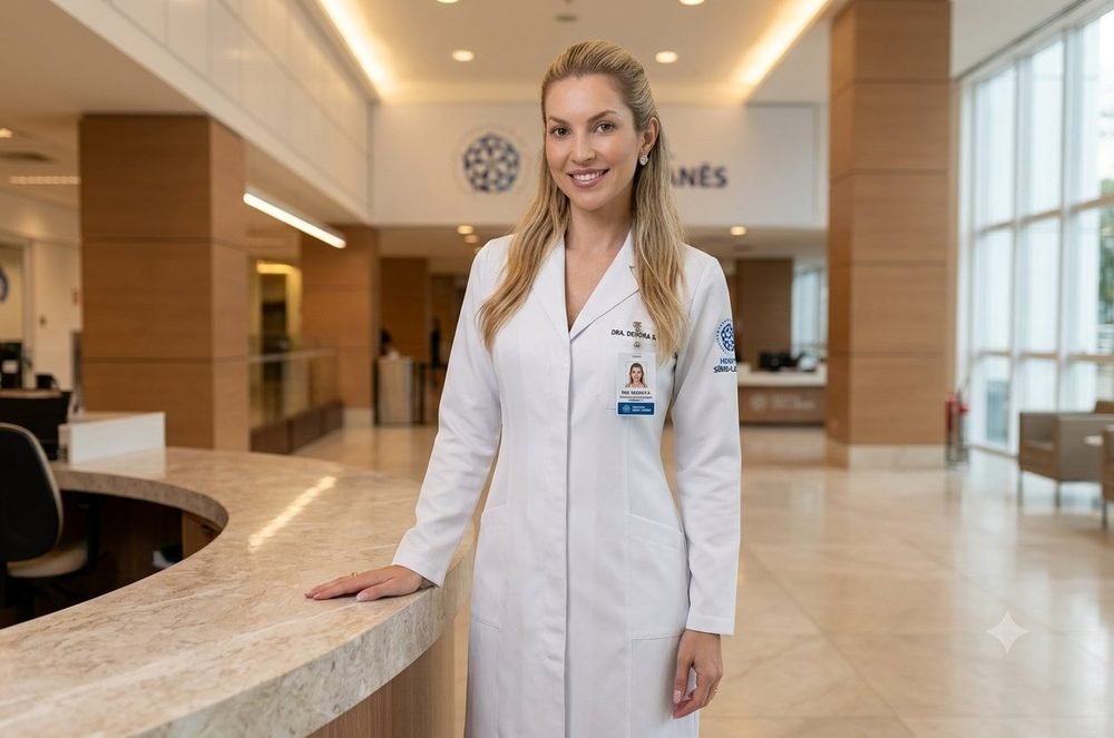 Dra. Débora Schindler em ambiente hospitalar