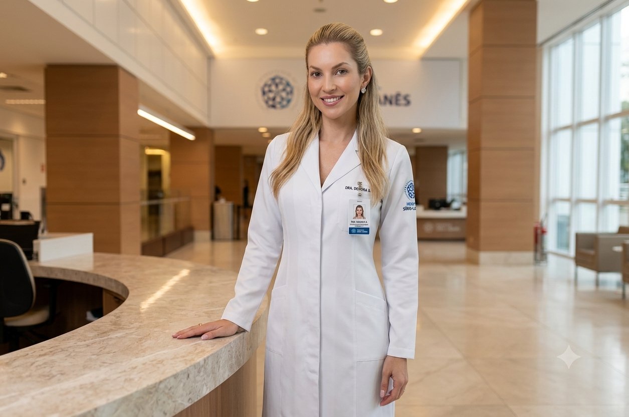 Dra. Débora Schindler em ambiente hospitalar